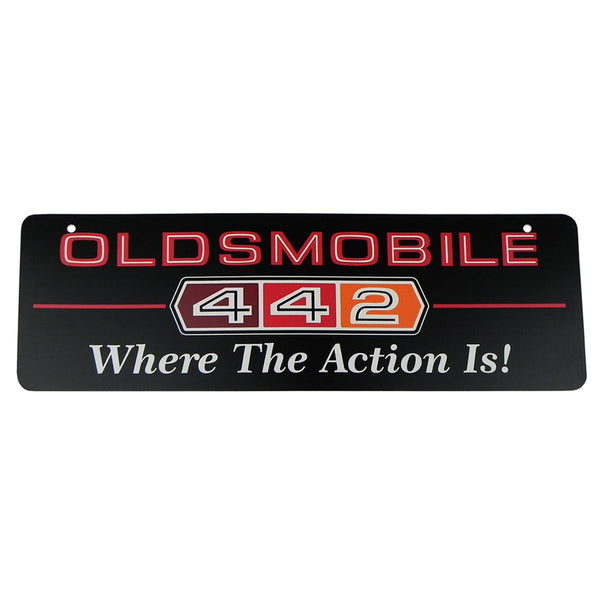 Black - Olds 442 Where The Action Is 18"x6" Metal Sign