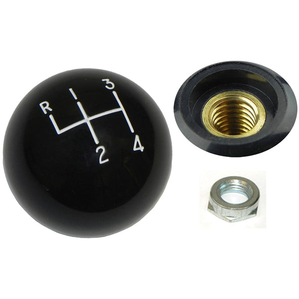 Black Hurst Gear Shift Knob, Coarse (3/8"-16) Thread, White Letters, w/ Lock Nut