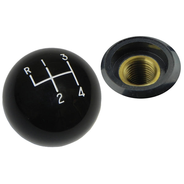 Black Hurst Gear Shift Knob, Fine (3/8"-24) Thread, White Letters, w/o Lock Nut