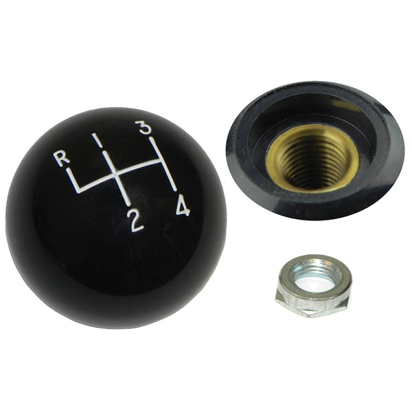 Black Hurst Gear Shift Knob, Fine (3/8"-24) Thread, White Letters, w/ Lock Nut