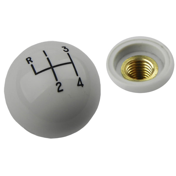 White Hurst Gear Shift Knob, Coarse (3/8"-16) Thread, Black Letters, w/o Lock Nut