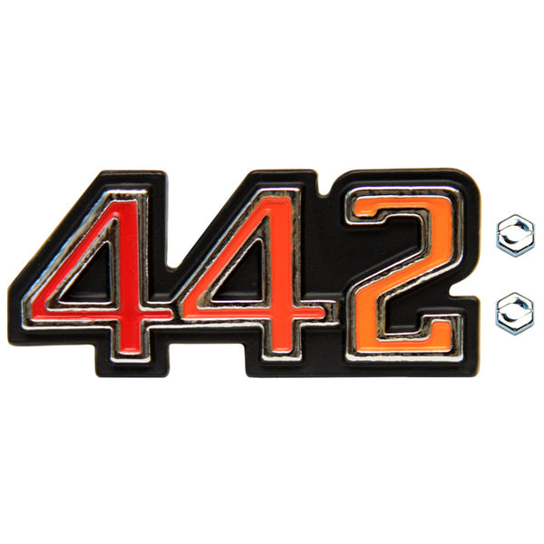 1970-72 442 Glove Box Emblem with two self cutting nuts. 3pc