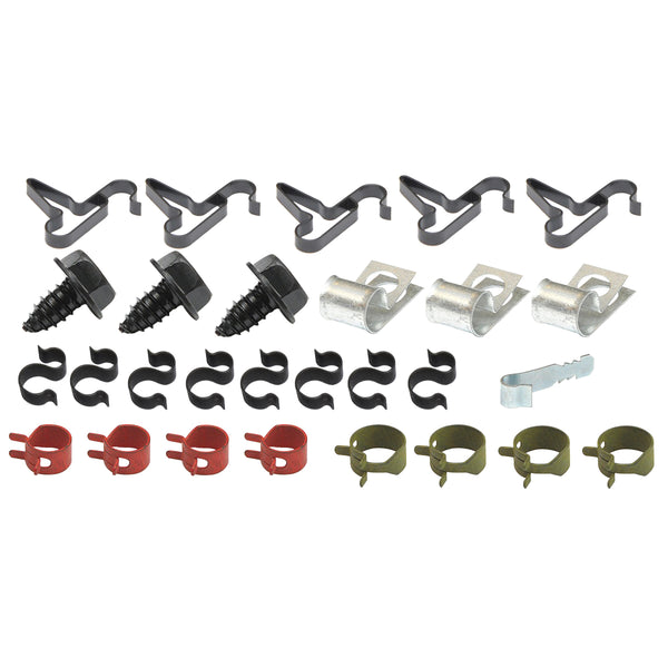 Mopar Fuel Line Clip Kit, 3/8" and 1/4" Return. 1962-70 B-body, 71-74 B-body, 70-74 E-body, 67-76 A-body. 28 pc