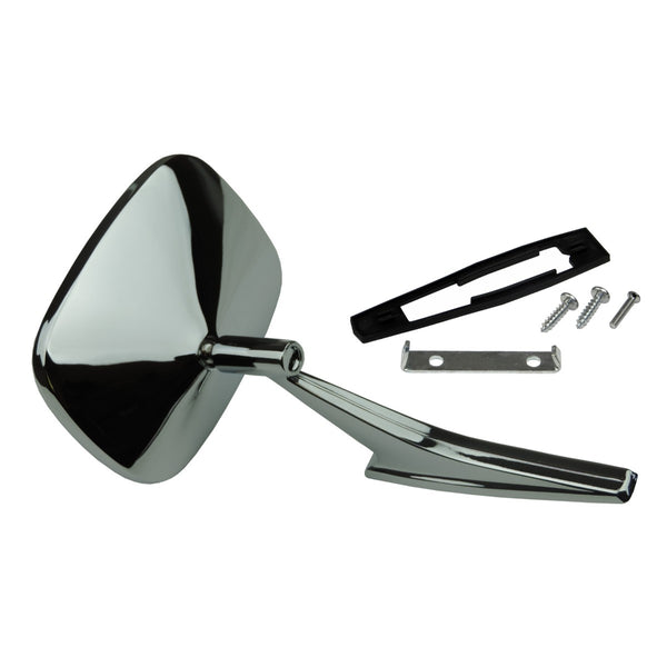 1968-73 GM Rectangular Ribbed Base LH Side Mirror and Mounting Hardware