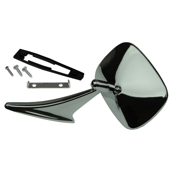 1968-73 GM Right Or Left Hand Side Mirror Rectangular Ribbed and Tapered Bullet-Point Base - Includes Mounting Hardware