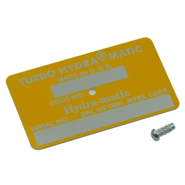 1969/1972 Yellow Transmission Tag & Rivet, 2pc