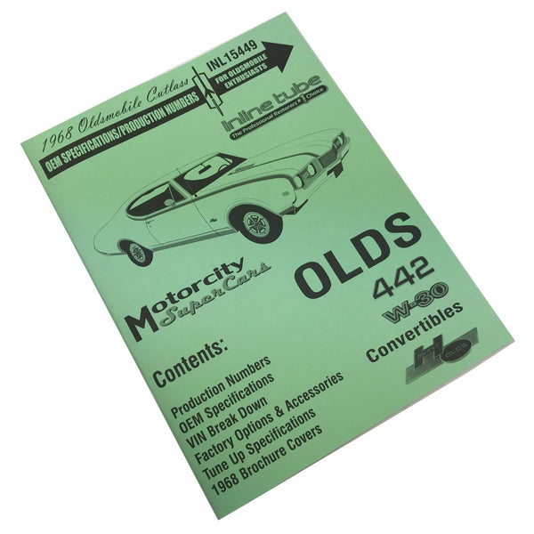 1968 Oldsmobile Cutlass OEM Specifications/Production Numbers Booklet