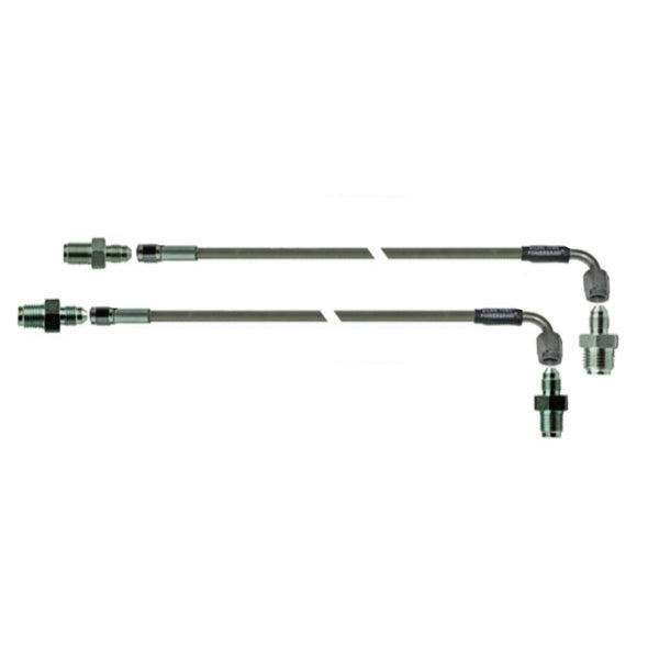 GM Master Line - 15" Pair (-3AN Female to -3AN Female 90 Kit Includes: (2) Braided Hoses, (2) Master Fittings, (2) Prop. Valve Fittings
