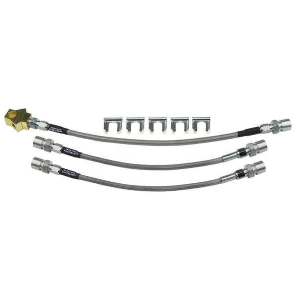 1966-69 Dodge Charger Plymouth Satellite Factory Disc Brakes 8-3/4 Axle Stainless Braided Brake Hose Kit 3pc