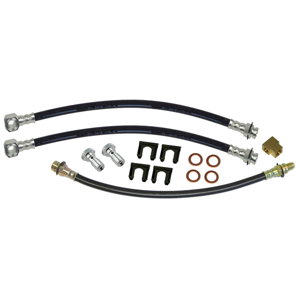 1964-65 GM A-body Skylark / GS - Front Disc Single Piston Calipers / Rear Drum 3 hose Kit. For cars that have converted to aftermarket disc brakes. 14pc