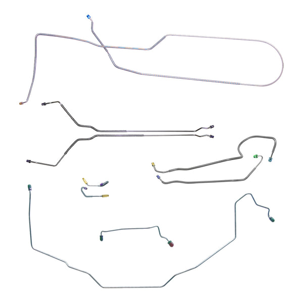 1971-72 Oldsmobile Cutlass/442/F85 Convertible Manual Drum Complete Brake Line Kit w/Wheel Lines 9pc, OE Steel