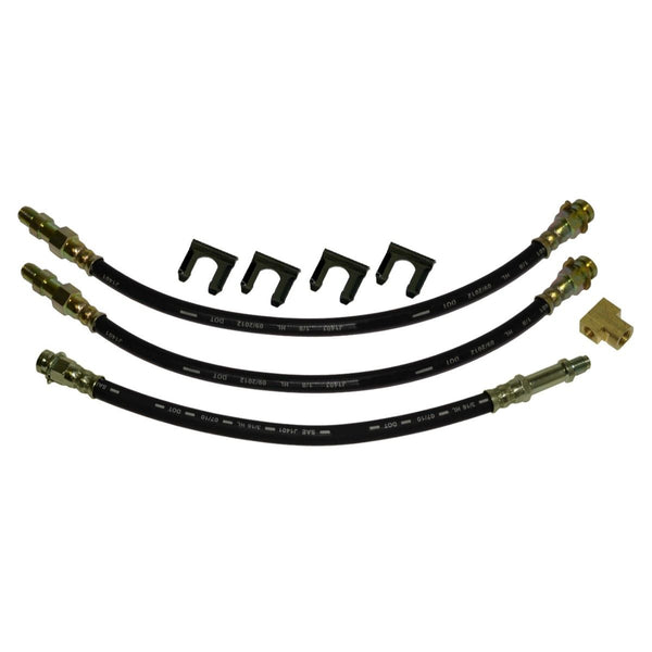 1962-65 GM X-body Chevy II, Nova - Front Drum / Rear Drum 3 hose Kit. This is for cars with factory drum brakes. 3/16" Rear. 8 pc