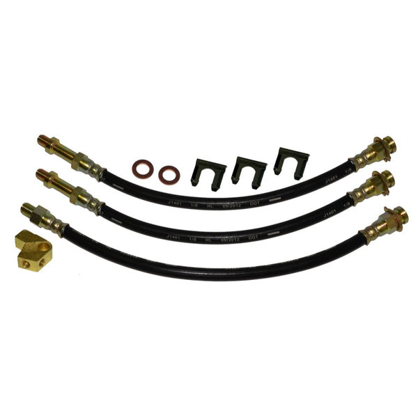 1971 Mopar B-body, Charger, Satellite, Roadrunner, Drum Brake 3 Hose Kit. With rear brass tee block off brake hose. 9pc