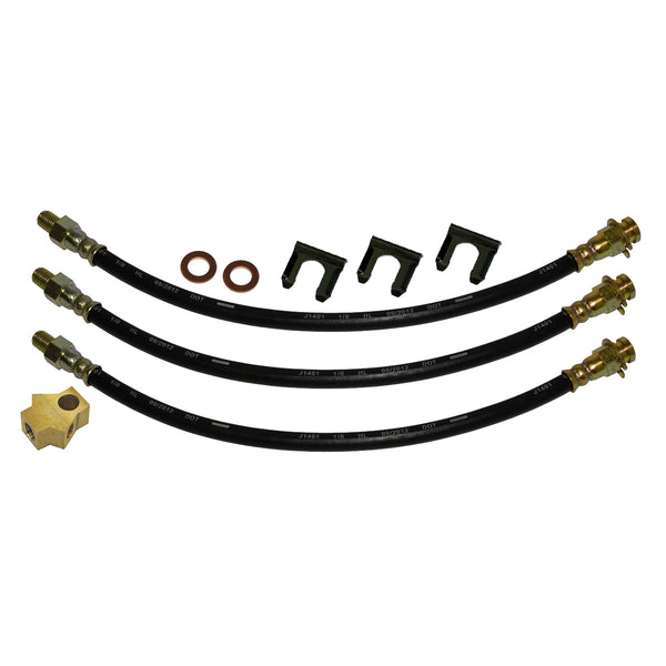 1960-62 Mopar C-body, Fury, Savoy, Belvedere, Polara Drum Brake 3 Hose Kit. With Rear Tee, Washers, & clips. 9pc