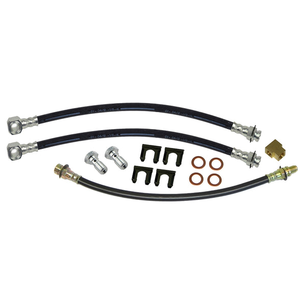1964-65 GM A-body GTO / LeMans - Front Disc Single Piston Calipers / Rear Drum 3 hose Kit. For cars that have converted to aftermarket disc brakes. 14 pc
