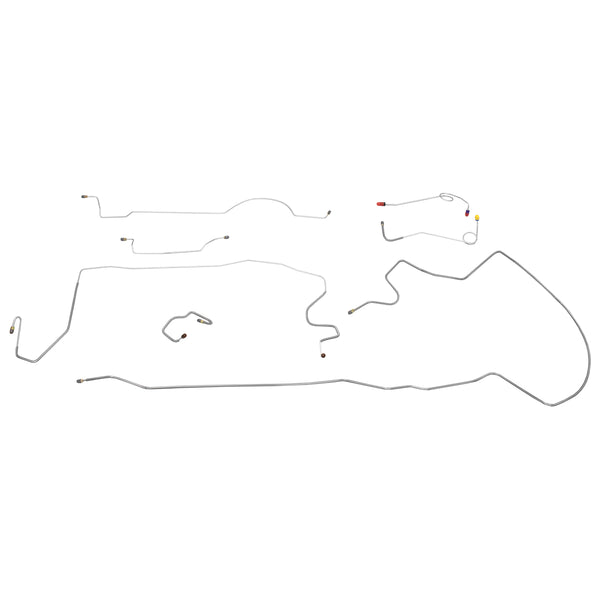 1970-71 Plymouth Duster Valiant Demon One-Piece F to R, 8 3/4 Rear Axle Manual Drum Brake Line Kit 7pc, OE Steel