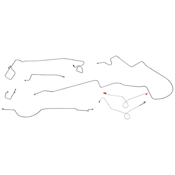 1974-76 Plymouth Duster Valiant Complete Power Drum Brake Line Kit 7pc, 8-1/4 Axle, OE Steel