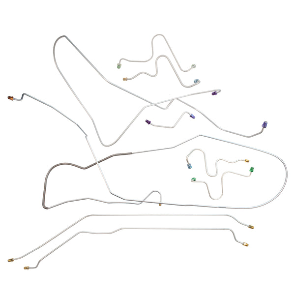 1967-68 Pontiac Catalina Manual Drum Brake Line Kit 7pc, OE Steel