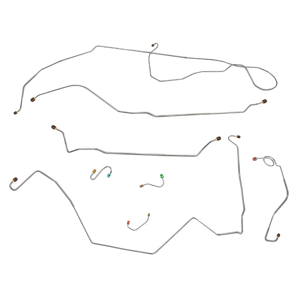 1967 Pontiac Firebird 1pc F to R Power Disc Brake Line Kit 7pc, OE Steel