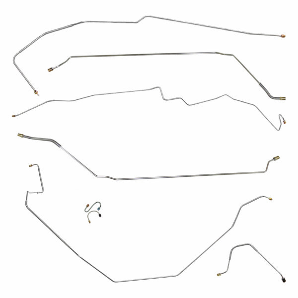 1967 Pontiac Firebird w/Two-Piece F to R Manual Drum Brake Line Kit 8pc, OE Steel