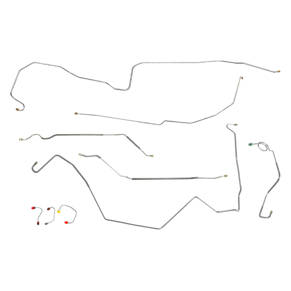 1968 Pontiac Firebird Complete Power Disc Brake Line Kit 9pc, 2pc Front to Rear, OE Steel