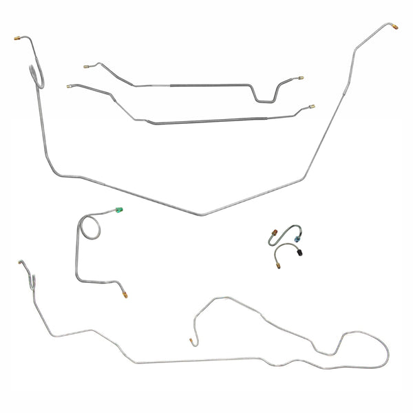 1969 Pontiac Firebird TA Complete Power Drum Brake Line Kit 7pc, 1pc Front to Rear, OE Steel