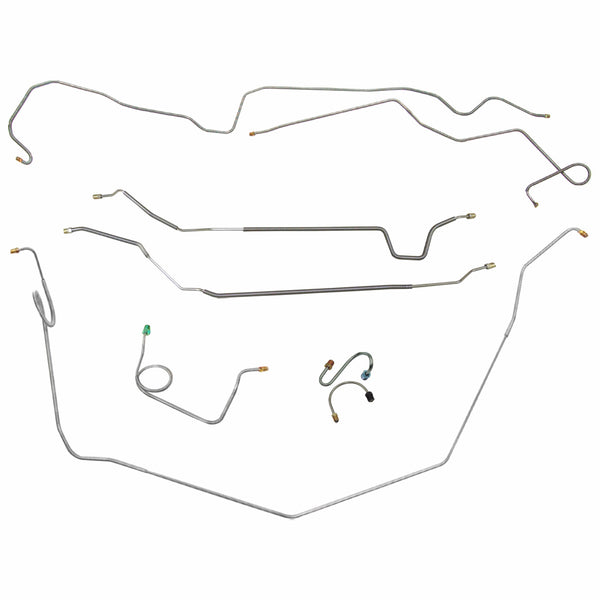 1969 Pontiac Firebird TA Complete Manual Drum Brake Line Kit 8pc, 2pc Front to Rear, OE Steel