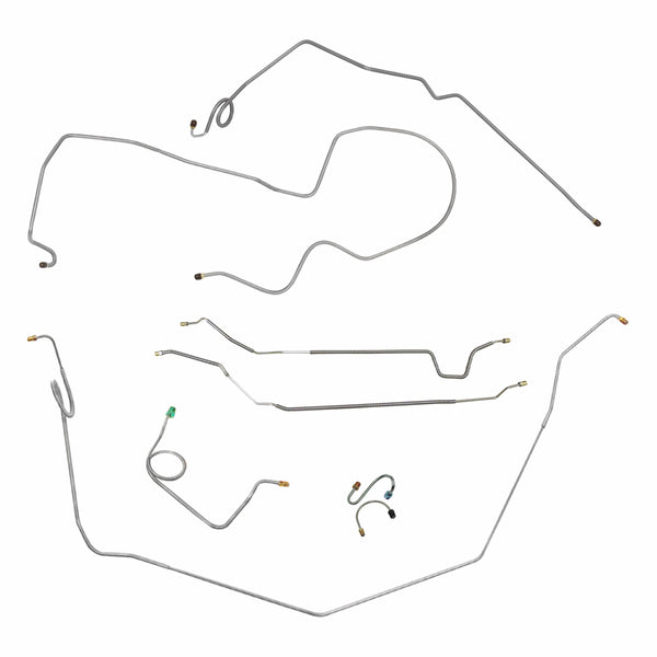 1969 Pontiac Firebird TA Complete Power Drum Brake Line Kit 8pc, 2pc Front to Rear, OE Steel