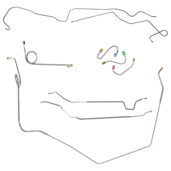 1969 Pontiac Firebird TA Complete Manual Disc Brake Line Kit 9pc, 2pc Front to Rear, OE Steel