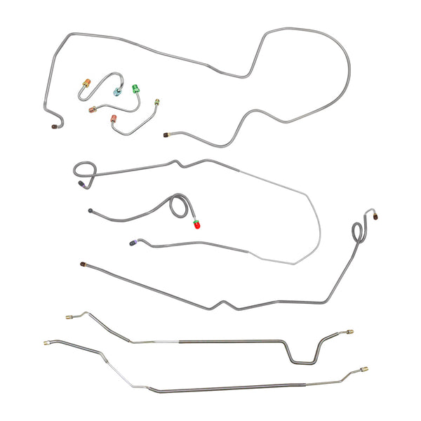 1969 Pontiac Firebird Power Disc Full Brake Line Kit 9pc, 2pc Front to Rear, OE Steel