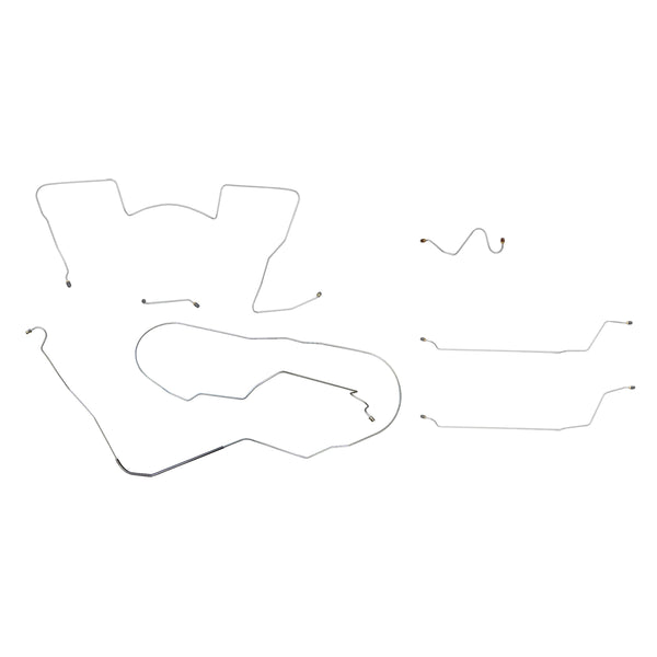 1964 Pontiac GTO Tempest LeMans Complete Manual Drum Brake Line Kit 6pc, V8, Conv, Front Port M/C (Common), OE Steel