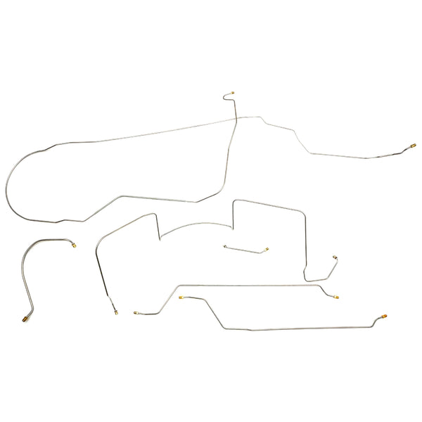 1965 Pontiac GTO Tempest LeMans Complete Manual Drum Full Brake Line Kit 6pc, V8, Conv, Side Port M/C (Less Common), OE Steel