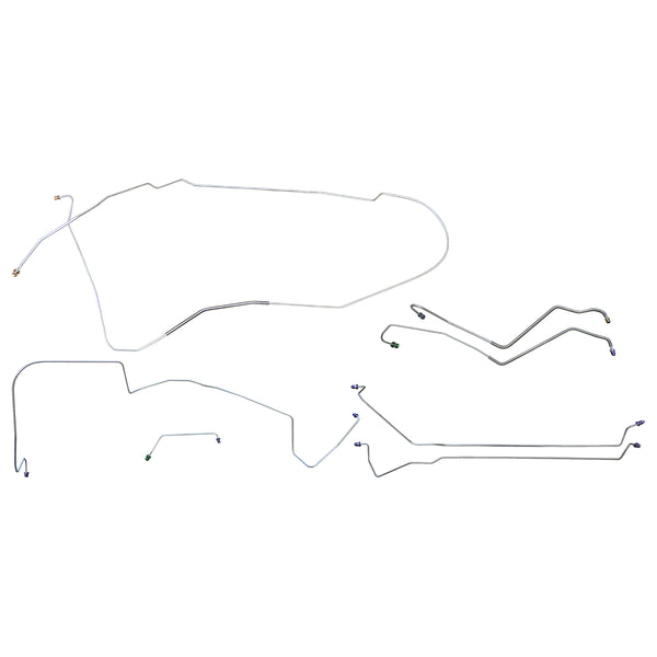 1967 Pontiac GTO Tempest LeMans Hardtop V8 AT Power Drum Brake Line Kit 7pc, OE Steel