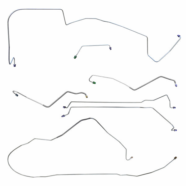 1967 Pontiac GTO Tempest LeMans Convertible V8 AT Power Drum Brake Line Kit 7pc, OE Steel