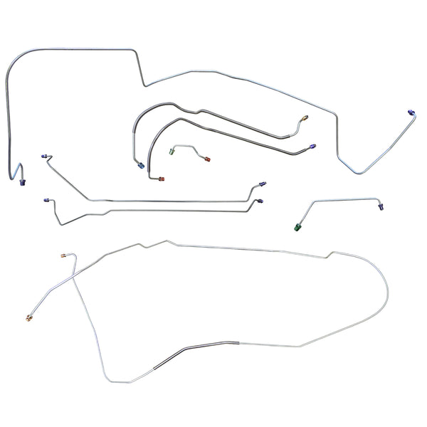 1967 (Late) Pontiac GTO Tempest LeMans V8 Hardtop (Valve Left of M/C) Power Disc Brake Line Kit 8pc, OE Steel