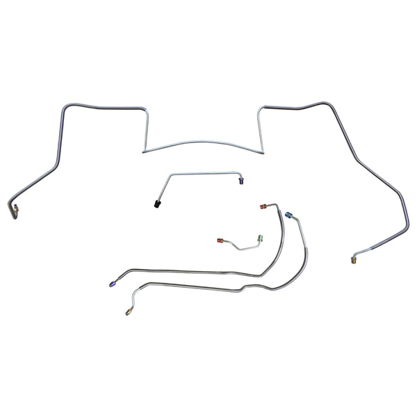 1967 (Late) Pontiac GTO Tempest LeMans V8 w/Valve Left of M/C, HO Ram Air Exhaust Power Disc Front Brake Line Kit 5pc, OE Steel