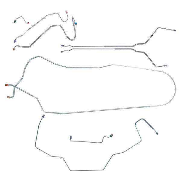 1968 Pontiac GTO Tempest LeMans Complete Manual Disc Full Brake Line Kit 8pc, Convertible, OE Steel
