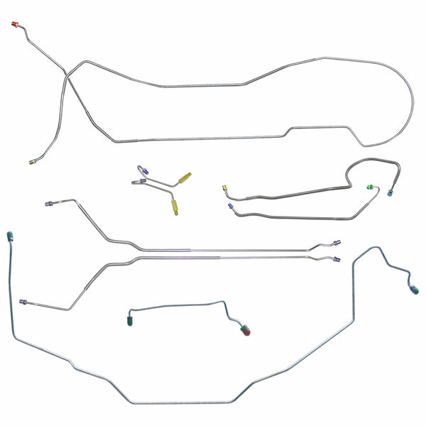 1969 Pontiac GTO Tempest LeMans Hardtop Manual Drum Brake Line Kit w/GTO Wheel Lines 9pc, OE Steel