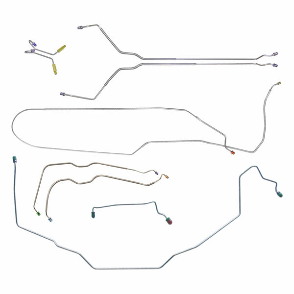 1969 Pontiac GTO/Tempest/LeMans Convertible Power Drum Complete Brake Line Kit w/GTO Wheel Lines 9pc, OE Steel