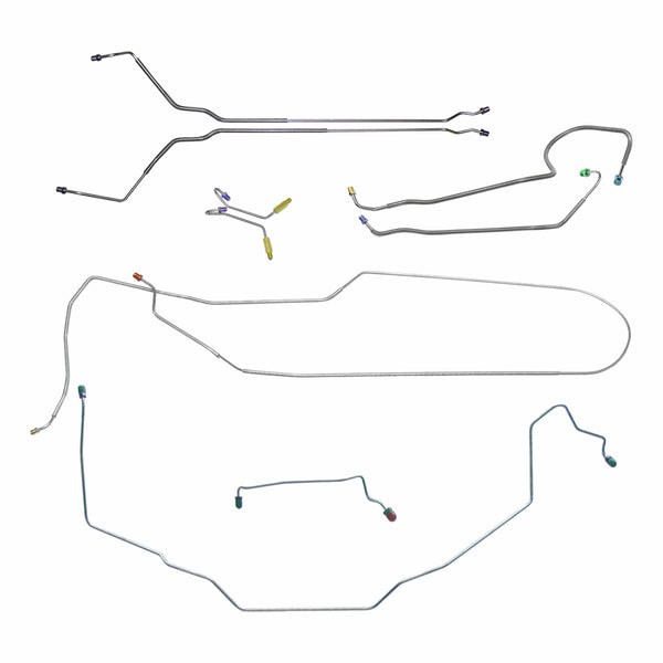 1969 Pontiac GTO/Tempest/LeMans Convertible Manual Drum Brake Line Kit w/Wheel Lines 9pc, OE Steel