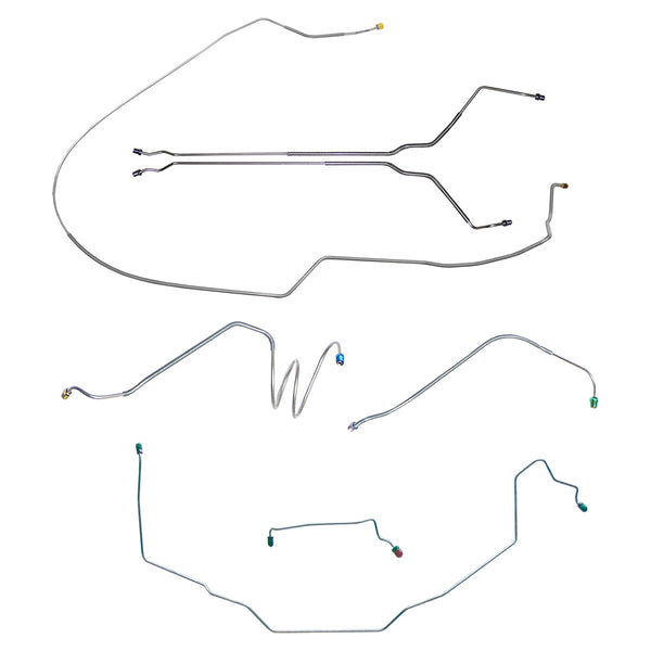 1970 Pontiac GTO Tempest LeMans Complete Manual Drum Brake Line Kit 7pc, Convertible, OE Steel