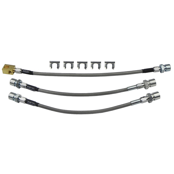 Stainless Flex Hoses - 1969-72 GM A-Body GTO/Lemans - Front Drum/Rear Drum, 3 Hose Kit, 9pc