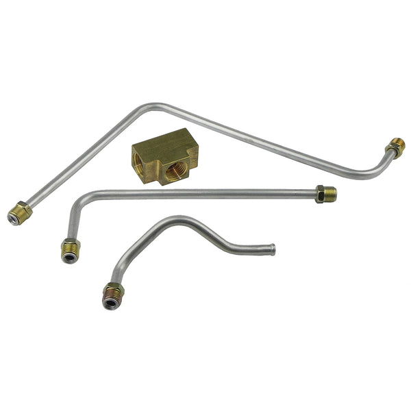 1963 Pontiac 421CID Super Duty Dual Quad 3/8" Pump to Carb Lines Original Style (Flat Bottom) 4pc, OE Steel