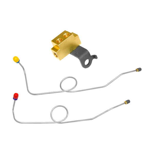 1965 Plymouth Belvedere Satellite Dual Master Cylinder Conversion Master Lines with Block 3pc, OE Steel