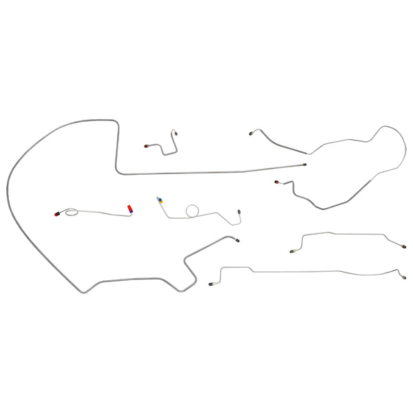 1968-69 Plymouth B-Body Manual Drum Brake Line Kit One-Piece F to R, Left-Port M/C, 8 3/4 Rear 7pc, OE Steel