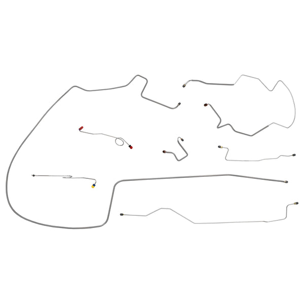 1968-69 Plymouth B-Body, Left-Port Master, One-Piece F to R, Dana 60 Rear Axle, Manual Drum Brake Line Kit 7pc, OE Steel