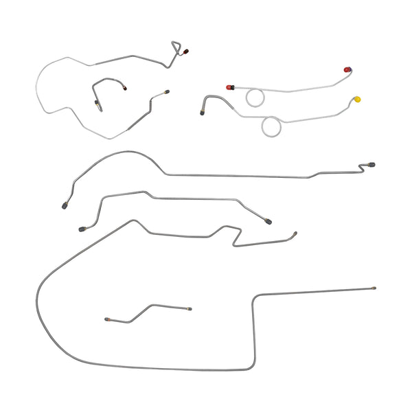 1968-69 Plymouth B-Body Power Disc Brake Line Kit Two Piece F to R, Right-Port M/C, 8-3/4 Axle 8pc, OE Steel