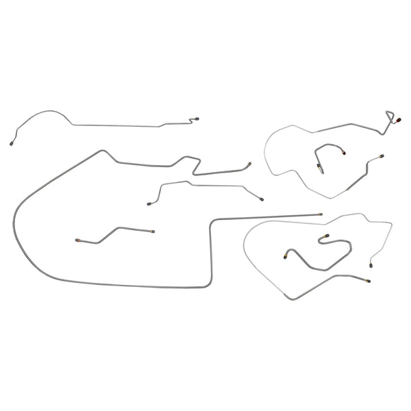 1968-69 Plymouth B-Body Manual Disc Brake Line Kit Two Piece F to R, Left Port M/C, 8 3/4 Axle 8pc, OE Steel