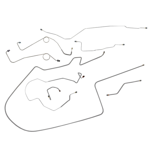 1968-69 Plymouth Roadrunner Satellite GTX Hemi 2pc F to R, Left-Port Master Dana Rear Power Disc Brake Line Kit 8pc, OE Steel