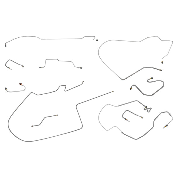 1970 Plymouth Belvedere Satellite Roadrunner w/Left-Port M/C, 1pc F to R, 8 3/4 Rear Manual Disc Complete Brake Line Kit 9pc, OE Steel